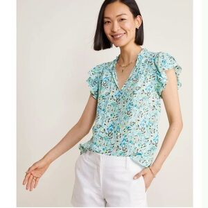 Vineyard Vines Ruffled Sleeves Painted Tulips Print Size Small